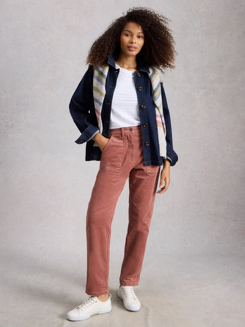 White Stuff Twister Cord Trousers Regular Mid Pink