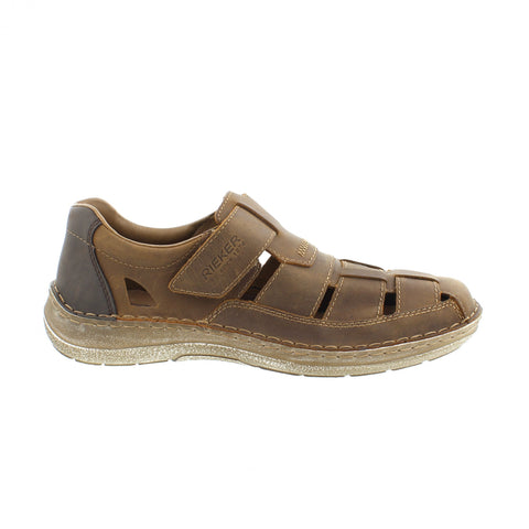 Rieker 03078-25 Brown Mens Closed Toe Leather Touch Fastening Sandals