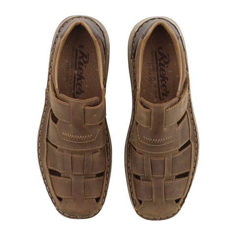 Rieker 03078-25 Brown Mens Closed Toe Leather Touch Fastening Sandals