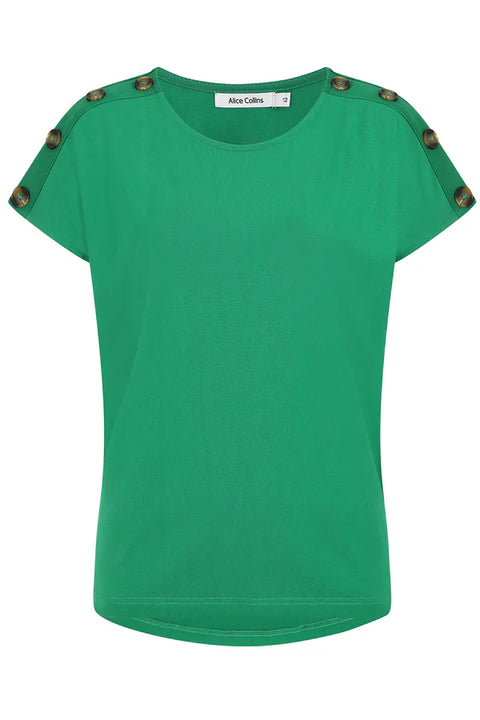 Alice Collins Button Shoulder Top Vibrant Green