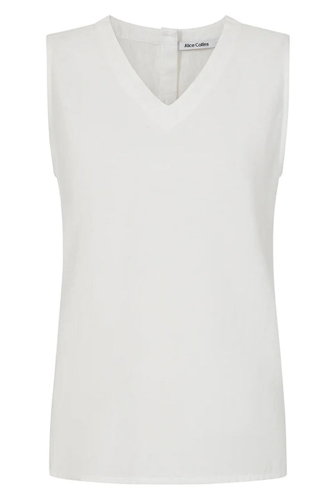 Alice Collins Rose Plain V Neck Sleeveless Top White