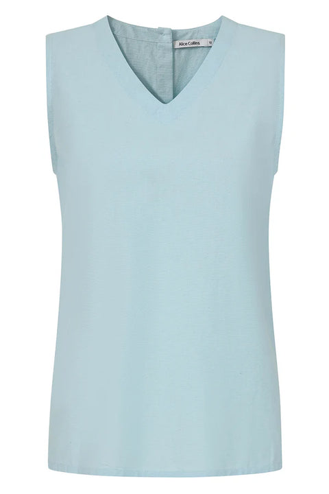 Alice Collins Rose Plain V Neck Sleeveless Top Chalk Blue