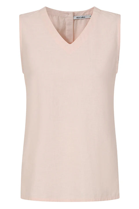 Alice Collins Rose Plain V Neck Sleeveless Top Chalk pink