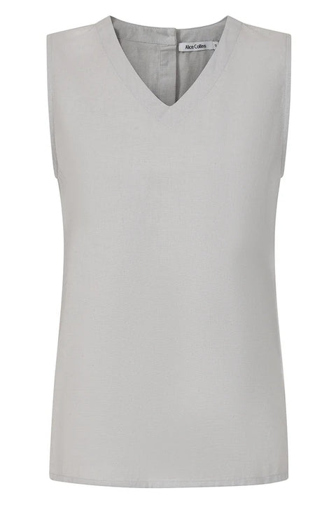 Alice Collins Rose Plain V Neck Sleeveless Top Dusky Grey