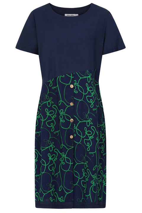 Alice Collins Alaia Swirl Print Dress Midnight Blue