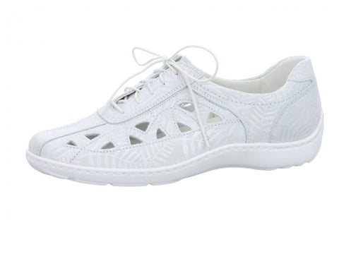 Waldlaufer Womens 496003 142 150 Henni Leaf Weiss Wide Fit Leather Lace Up H Fitting Shoes