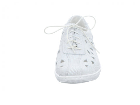 Waldlaufer Womens 496003 142 150 Henni Leaf Weiss Wide Fit Leather Lace Up H Fitting Shoes