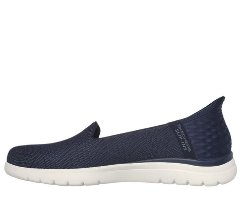 Skechers Slip - Ins 138182/NVW Navy White Womens On - The - Go Flex - Clover Hands Free Slip On Trainers Shoes