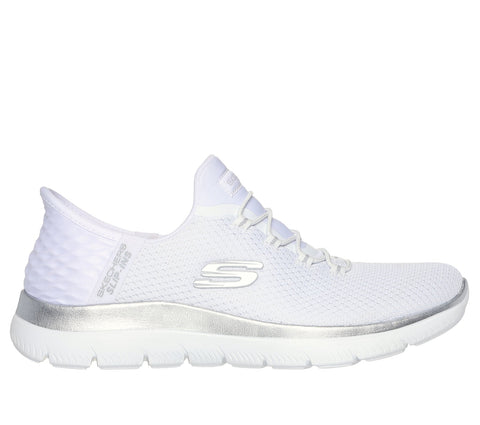 Skechers Slip - Ins 150123/WSL White Silver Summits - Diamond Dream Womens Casual Comfort Hands Free Slip On Shoes