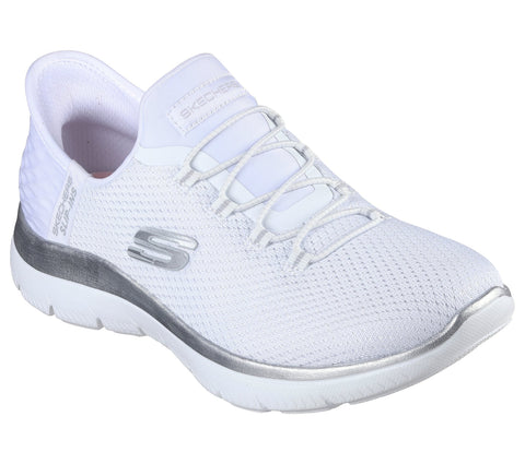 Skechers Slip - Ins 150123/WSL White Silver Summits - Diamond Dream Womens Casual Comfort Hands Free Slip On Shoes