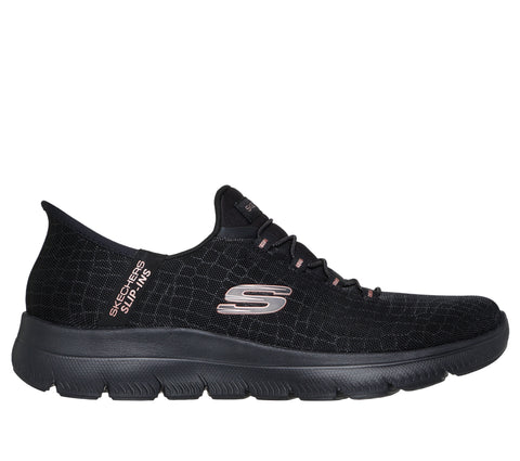 Skechers Slip - Ins 150128/BKGD Black Gold Summits - Classy Night Womens Casual Comfort Hands Free Slip On Shoes