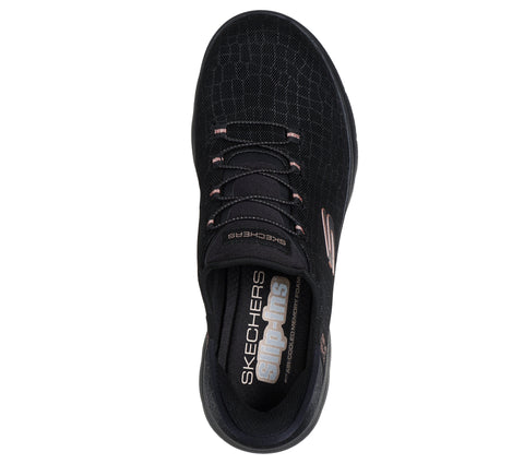 Skechers Slip - Ins 150128/BKGD Black Gold Summits - Classy Night Womens Casual Comfort Hands Free Slip On Shoes