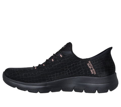 Skechers Slip - Ins 150128/BKGD Black Gold Summits - Classy Night Womens Casual Comfort Hands Free Slip On Shoes