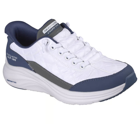 Skechers Slip - Ins 150404/WNV White Navy Contour Foam Womens Casual Comfort Hands Free Slip On Shoes