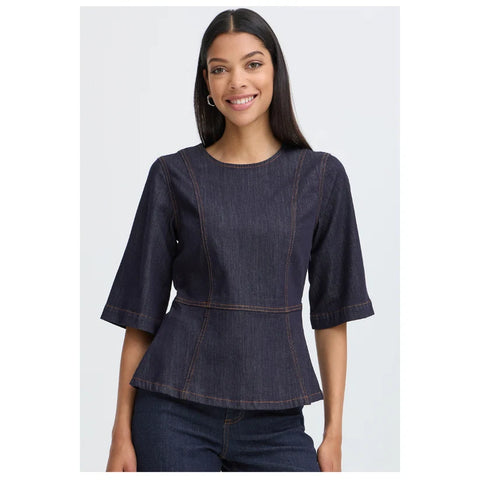 B.Young Womens 20819355 Dark Denim Peplum Blouse