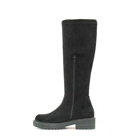 Ella Nicola Black Faux Suede Knee High Womens Biker Boots