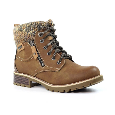 Lunar Millie Tan Womens Casual Comfort Waterproof Zip/Lace Up Ankle Boots