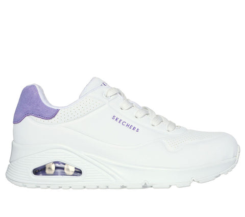 Skechers 177092/WPUR White/Purple Uno - Pop Back Womens Casual Comfort Lace Up Trainers