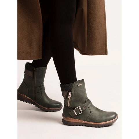 Lunar Haley Green Womens Casual Comfort Waterproof Zip Up Ankle Boots