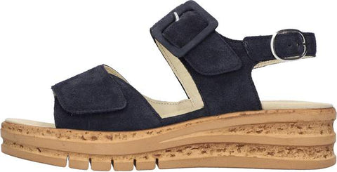 Waldlaufer 677001 195 194 Order Notte Navy K-Arlene Womens K Fitting Touch Fastening Low Wedge Stylish Leather Sandals