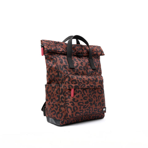 Roka Canfield B Small Scarlet Leopard Print Recycled Canvas Roll-top Backpack