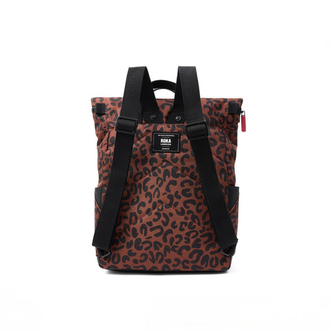 Roka Canfield B Small Scarlet Leopard Print Recycled Canvas Roll-top Backpack
