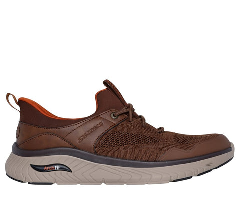 Skechers Slip Ins 205340/BRN Brown Skechers Slip-ins Arch Fit Relaxed Fit: Arch Crosser - Emeric Mens Casual Comfort Hands Free Slip On Trainers