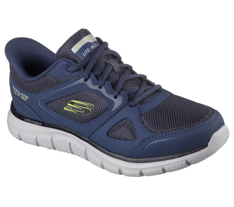 Skechers Slip Ins 233039/NVLM Navy Lime Track - Ezral Mens Casual Comfort Hands Free Slip On Elastic Lace Trainers
