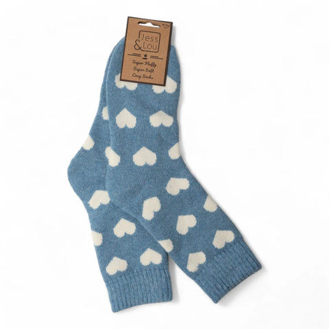 Jess And Lou Cornflower Hearts Cosy Ribbed Super Soft Wool Blend Socks
