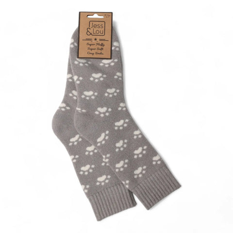 Jess And Lou Grey Paws Cosy Ribbed Super Soft Wool Blend Socks