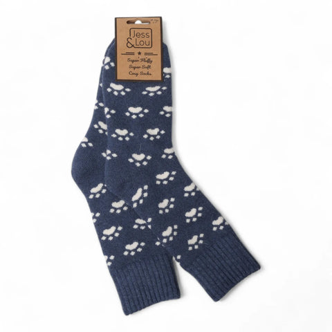 Jess And Lou Navy Paws Cosy Ribbed Super Soft Wool Blend Socks