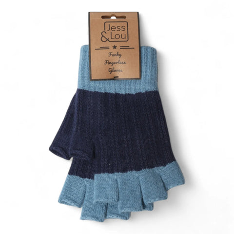Jess And Lou Blue and Cornflower Cosy Open Finger Gloves - Super Soft Wrist Warmers for Ultimate Comfort