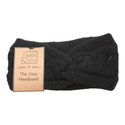 Jess and Lou Black Cosy Cable Knot Front Headband