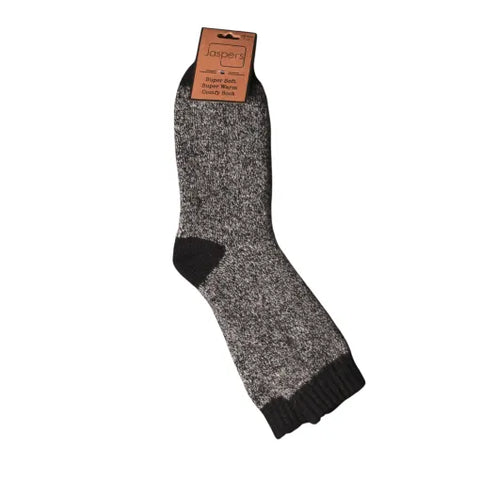 Jaspers Black Marl Mens Cosy Ribbed Super Soft Wool Blend Socks