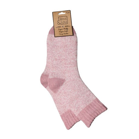 Jess and Lou Pink Marl Womens Cosy Ribbed Super Soft Wool Blend Socks