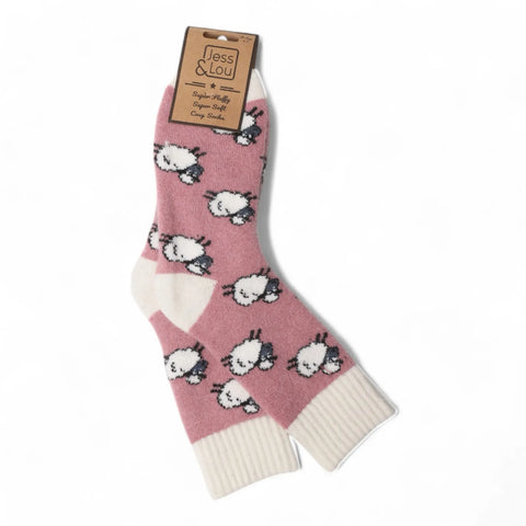 Jess And Lou Pink Sheep Cosy Ribbed Super Soft Wool Blend Socks