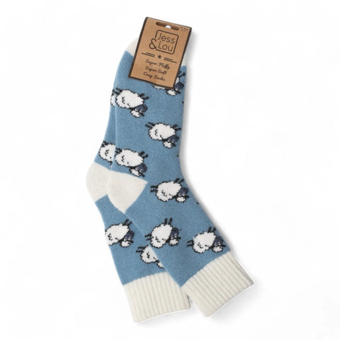 Jess And Lou Cornflower Sheep Cosy Ribbed Super Soft Wool Blend Socks