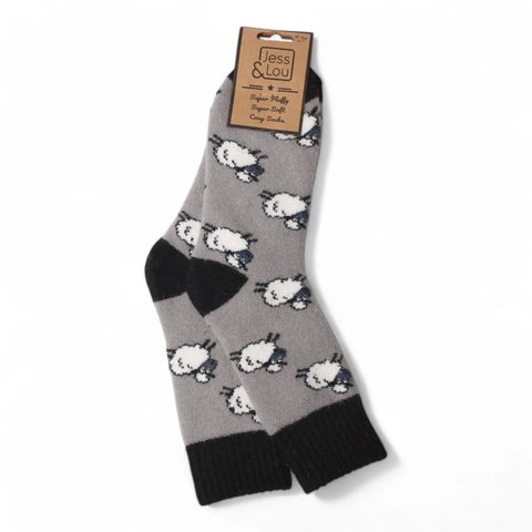 Jess And Lou Grey Sheep Cosy Ribbed Super Soft Wool Blend Socks
