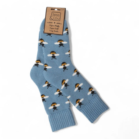 Jess And Lou Cornflower Bee Cosy Ribbed Super Soft Wool Blend Socks