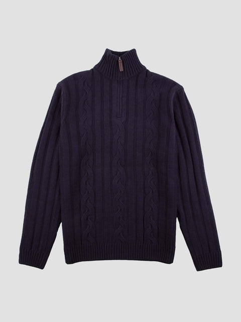 Mish Mash Cable Knit Navy Mens 3/4 Zip Jumper
