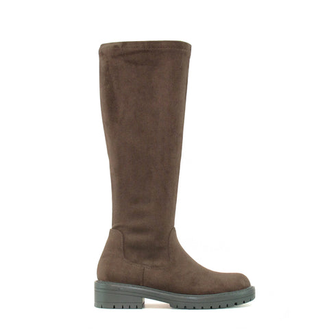 Ella Nicola Brown Faux Suede Knee High Womens Biker Boots
