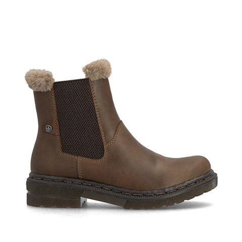 Rieker 78250-22 Brown Womens Warm Lining Casual Comfort Zip Up Leather Ankle Boots