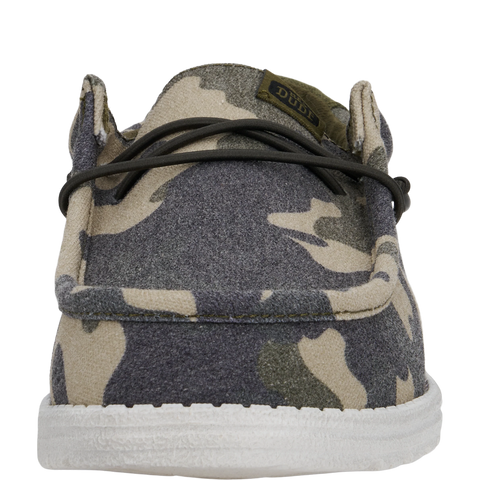Dude Wally Washed Camo Mens Casual Comfort Canvas Deck Shoes