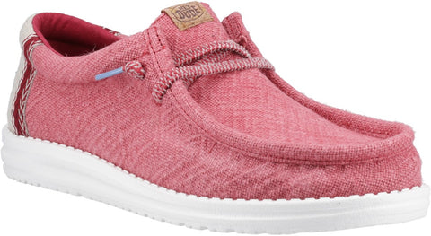 Hey Dude Wally Jute Claret Red/Silver Birch Men's Slip On Textile Canvas Shoes
