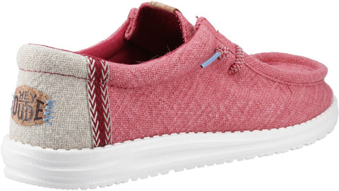 Hey Dude Wally Jute Claret Red/Silver Birch Men's Slip On Textile Canvas Shoes
