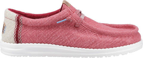 Hey Dude Wally Jute Claret Red/Silver Birch Men's Slip On Textile Canvas Shoes