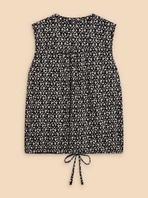 White Stuff Tulip Sleeveless Shirt Black Print