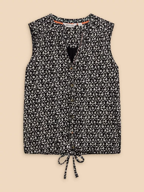 White Stuff Tulip Sleeveless Shirt Black Print