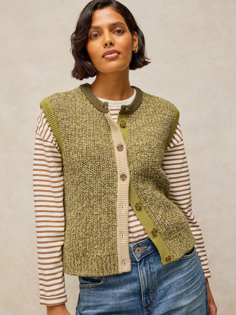 White Stuff Green Multi Twist Button Tank
