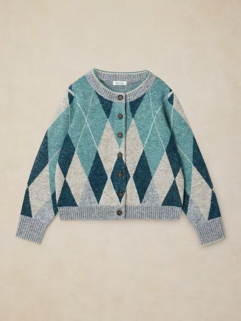 White Stuff Argyle Check Blue Multi Cardi